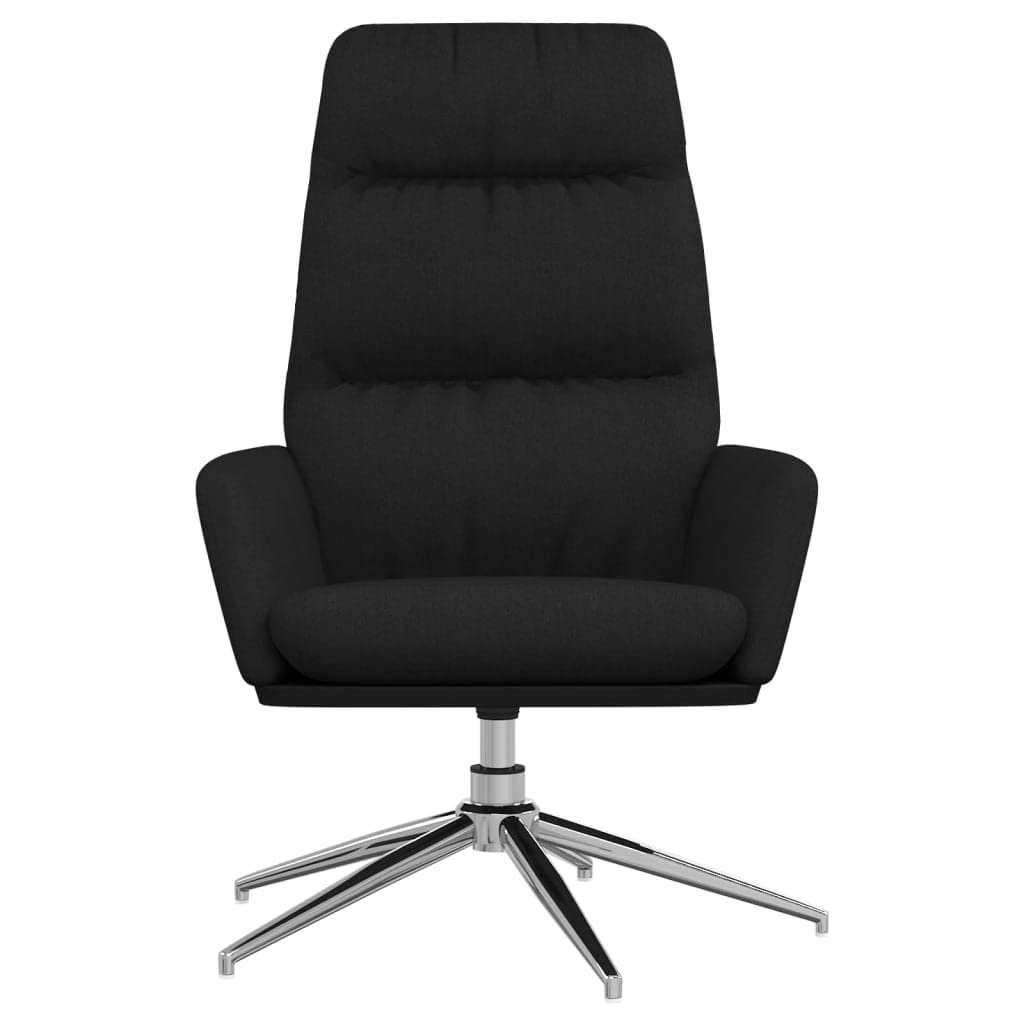 Sillón de relax de tela negra – Sillón giratorio 360° con reposabrazos y acolchado – Moderno sillón giratorio para salón y dormitorio – Cómodo sillón de salón con estructura de metal