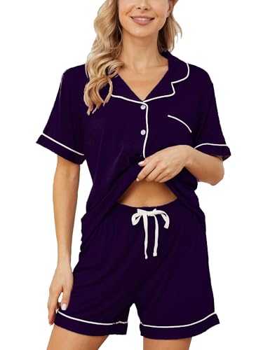 Image of Womens Pajama Sets Short Sleeve Sleepwear Soft Button Down Nightwear Lounge Pj Set XS-XXL