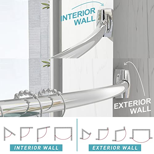 Bonpally Curved Shower Curtain Rod 43-72 Inches Adjustable, Aluminum, Rustproof, Round, Curved For Bathroom, Bathtub, Stall, Chrome, Need To Drill #TOP4