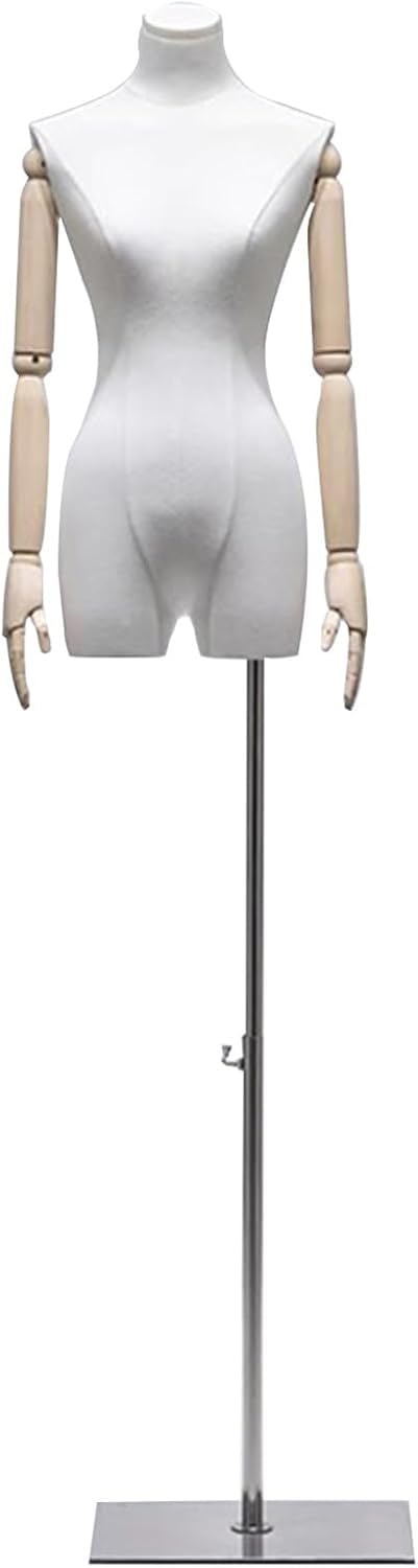 CONGRUI Mannequin Clothes Adjustable Height Female Manikin Torso Wooden Arms and Fingers(White)