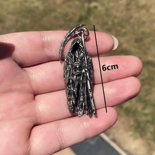 Tayash Santa Muerte Necklace,Skull Necklace For Men,Metal Sickle Death God Pendant,Gothic Grim Reaper Scythe Skull Necklace,The Reapers Pendant Set,Punk For Boyfriend Male Jewelry Creativity Gift #TOP6