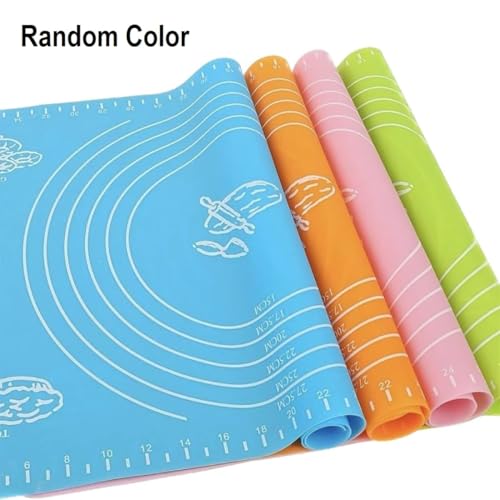 Image of Lukzer 2 Pcs Silicone Baking Mat with Measurements | Non-Stick Reusable Dough Rolling Sheet for Fondant Pastry Roti Chapati Pizza & Bread 50 x 40 cm (Multicolor)