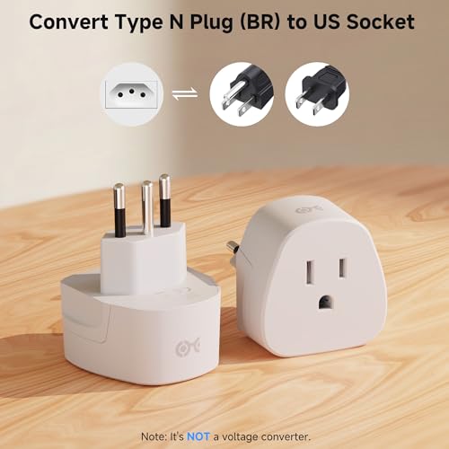 Cable Matters Type N Plug Adapter for Travel, US to Brazil Plug Adapter, Works in Brazil and South Africa, CE & RoHS Certified, White2
