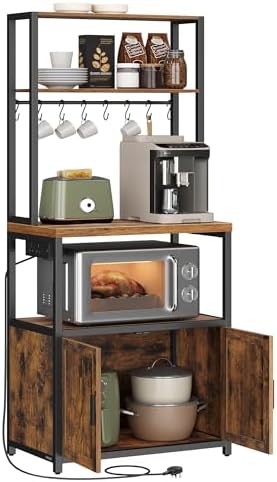 VASAGLE Kitchen Bakers Rack with Power Outlet, Coffee Bar Cabinet...