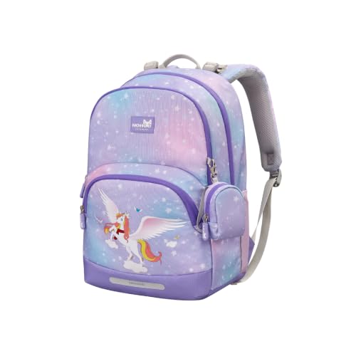 NOHOO Ergonomic Kids School Backpack for Boys Girls, Lightweight Bookbag with Padded Straps, 22L Elementary (Purple No Belt)