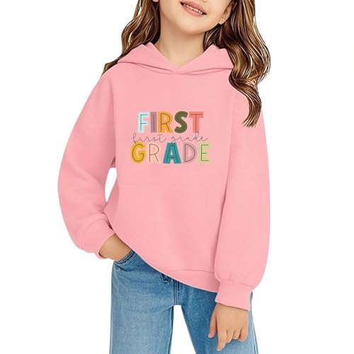 Back to School Sweatshirts with Hood First Grade Graphic First Day of School Y2K Vintage Preppy Loose Soft Tee Tops