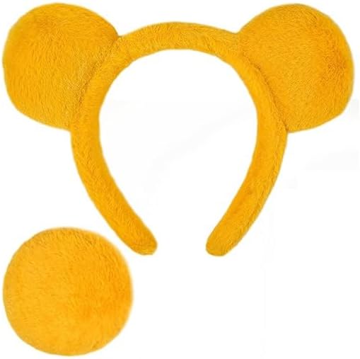 Yellow Bear Ear Headband and Tail, Halloween Costume Accessory Set with Cute and Fashionable Yellow Headband