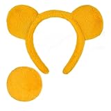 Yellow Bear Ear Headband and Tail, Halloween Costume Accessory Set with Cute and Fashionable Yellow Headband