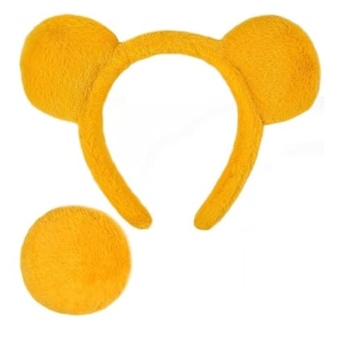Yellow Bear Ear Headband and Tail, Halloween Costume Accessory Set with Cute and Fashionable Yellow Headband