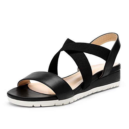 DREAM PAIRS Black Wedge Sandals for Women, Casual Open Toe with Elastic Ankle Strap Platform Cute Slingback Beach Wedge Sandals Size 9 M US Karely-1
