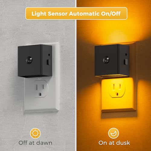 Image of L LOHAS LED Motion Sensor Night Light, [4-Pack] Motion Activated Night Light, Motion Sensor and Dusk to Dawn Sensor, Brightness Adjustable,Amber Nightlight for Bathroom Hallway Kitchen