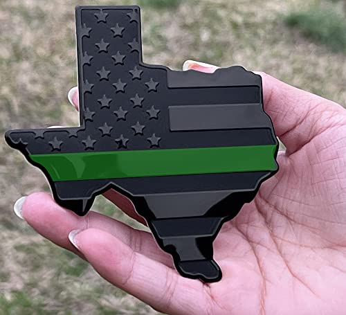 Image of Texas State Black Flag Metal Auto Fender Emblem for Cars Trucks (3 inchx4 inch, Black with Green Line)