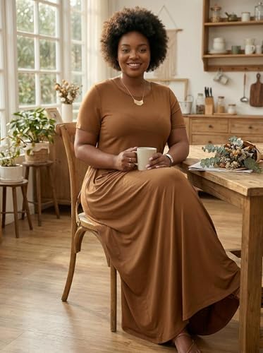 Image of SUZONANA Plus Size Maxi Dress for Curvy Women Summer Casual Sundress Short Sleeve Loose Vacation Dress