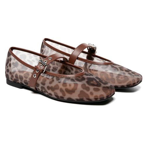 Rihero Mesh Ballet Flats for Women Square Toe Mary Jane Flats Comfortable Casual Ballerina Shoes2