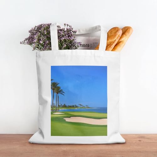 Reusable Heavy-Duty Canvas Tote Bag, Golf Course handbag 15.75x13.87 Inch, Large Eco-Friendly Shopping Tote for Travel, Gym, Gifts, Machine Washable3