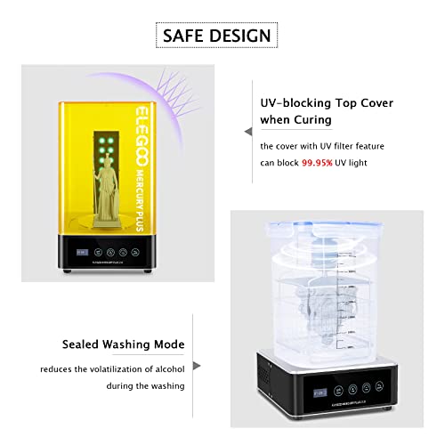 ELEGOO Mercury Plus 2.0 Wash and Cure Station Washing and Curing Machine Resin Curing Station for LCD/DLP/SLA 3D Printed Models with Rotary Curing Turntable and Washing Bucket - Image 4