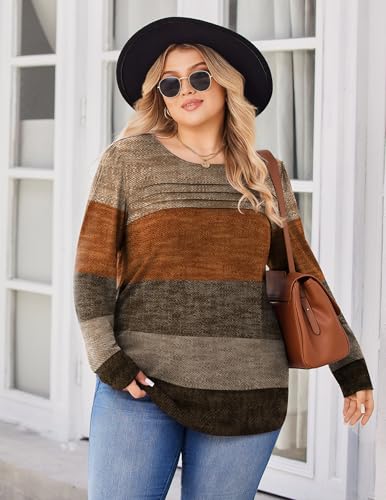IN'VOLAND Plus Size Long Sleeve Tops for Women Fall Crewneck Shirts Pleated Casual Dressy Blouses 20254