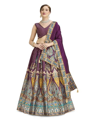 Image of PURVAJA Women's Jacquard Semi-Stitched Lehenga choli