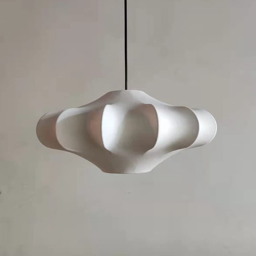 KXEcoLife Nordic Classical Oval Fabric Lantern Pendant Light Silkworm Cocoon White Ceiling Hanging Lights for Kitchen Island Round Large Modern Chandelier Bedroom