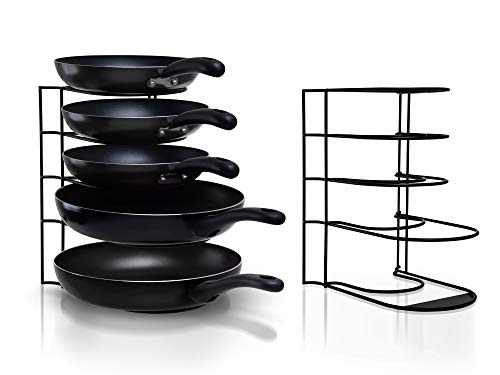 Heavy Duty Pot Rack Pan Organizer - Kitchen Organization and Storage for Frying Skillet, Baking and Casserole Dishes, Pots, Griddles, Serving Trays, and Lids - Cast Iron Standing Holder for Cookware