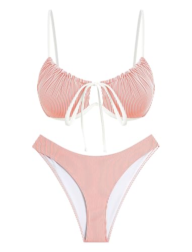 Image of ZAFUL Women High Cut Bikini Sets String Sexy Swimsuit Two Piece Underwire Bathing Suit Brazilian Cheeky Cut Out Cute Swimwear