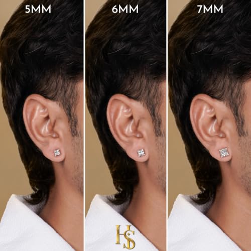 Image of HIGHSPARK 925 Silver Men's Square Solitaire Stud Earring | 92.5 Sterling Silver and Diamond like Brilliance Sparkling Zirconia | Single Stud for Men | Lovely Gift