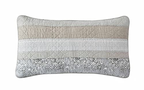 Chezmoi Collection Robyn 3-Piece Neutral Taupe Gray White Floral Hibiscus Flower Patchwork Striped Quilt Set - Pre-Washed Cotton Coverlet - Lightweight Reversible Bedspread, King Size #TOP5