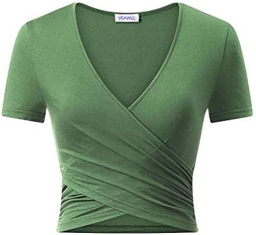 Womens Crop Top Shirts Short Sleeve Summer Tees Basic Solid Tops Black S