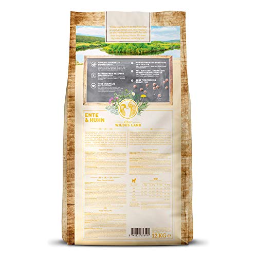 Wildes Land - Nr. 8 Puppy Ente & Huhn - 24 kg - mit Kartoffeln und Wildkräutern - Glutenfrei - Trockenfutter für Hunde - Hundefutter mit hohem Fleischanteil - Hohe Verträglichkeit