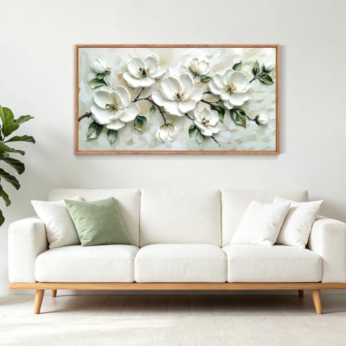 CHDITB 3D Horizontal Magnolia Wall Art, Neutral Beige Textured Wall Decor — view 2