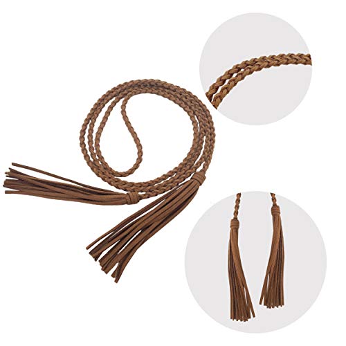 Women Girls Braided Waist Tie Belt/Rope with Tassel Wrap Cloth Belts for Dress Pants3
