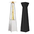 FOOWIN Patio Heater, 48,000 BTU Outdoor Patio Heater with Wheels,Propane Patio Heater w/Waterproof Cover & Gloves,Quartz Glass Tube Pyramid Patio Heater for Outdoor Use,Silver Grey