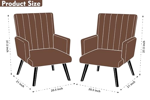 Image of Rosebell Modern Velvet Office Chairs Set of 2 with Armrests & Metal Legs | Upholstered High Back Leisure Chairs for Living Room, Bedroom, Office, Cafe & Dining Room | Brown