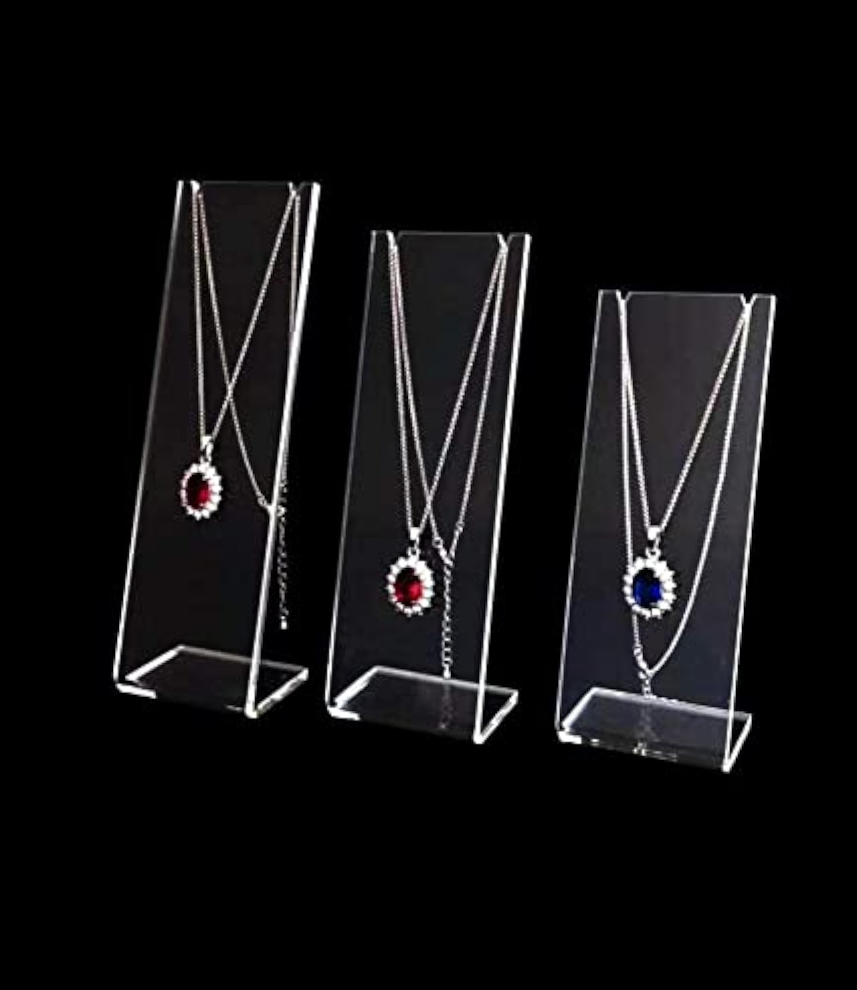 3pc Clear Acrylic Necklace Display Stands for Jewelry