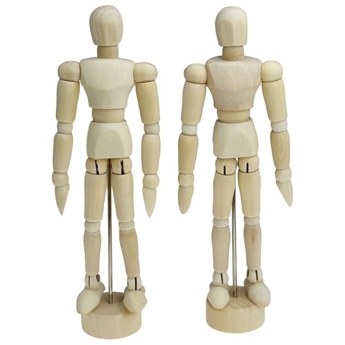 Attuslla Maniquí de Madera, Muñeco Madera Articulado Maniquí de Humanos para Dibujar, Pintar, Decoración de Escritorio, 2 Pz, 15cm