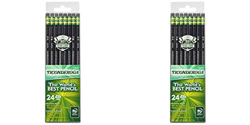 Ticonderoga Pencils, Wood-Cased, Graphite #2 HB Soft, Black, 24-Pack (13926) Pack of 2