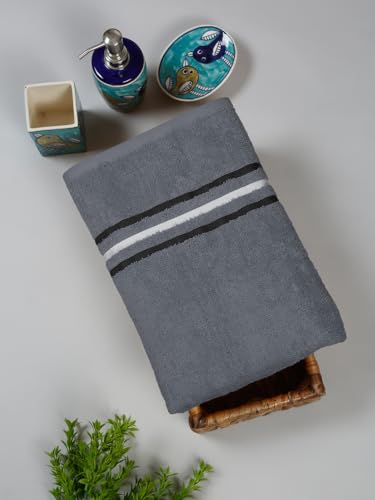 Image of Cortina 480 GSM Ultra Soft, Super Absorbent, Antibacterial Treatment, 100% Cotton Large Bath Towel, 70 cms x 140 cms (Grey /Beige, Set of 2)