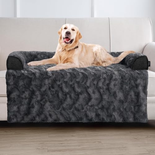 Image of Calming Dog Bed for Couch with Cozy Raised Edge, 45x37 Inch, Dark
