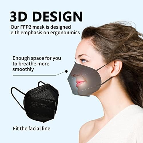 magriaid FFP2 Mask 20 Pack Black KN95/N95 Face Masks 5 Layer Filtration, Disposable Face Masks CE Certified, Masks Mouth Cover For Daily Prevention And Protection, Individually Packaged