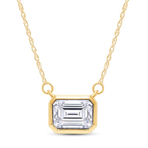 SAVEARTH DIAMONDS 1.5 CT D Color Moissanite Pendant Necklace For Women D Color VVS1 Emerald Cut Bezel Set Lab Created Diamond 18K Gold Plated Silver Necklace Along with 18