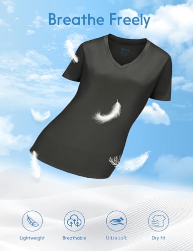Image of V Neck T Shirts for Women, Athletic Short Sleeve Workout Top, UV Sun Protection, Quick Dry Moisture Wicking Shirts for Women