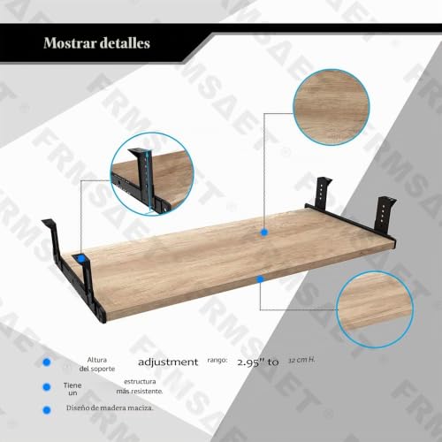 Miniatura 2 de Frmsaet Bandeja Para Cajón Para Teclado 53 Cm 60 Cm 76 Cm Soporte De Madera Para Debajo Del Escritorio Plataforma De Altura Ajustable Herrajes Para Muebles Accesorios De Oficina. 76 Cm, Burlywood
