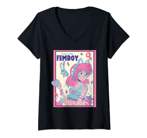 Donna Femboy Anime Cute Little Aesthetic Femboy Maglietta con Collo a V