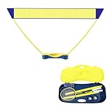 Portable Badminton Net Stand, 2-in-1 Tennis and Badminton Net with Free Standing Base, Badminton Practice Equipment with Racket & 2 Shuttlecocks, Easy Set Up Net with Carry Bag(Yellow)