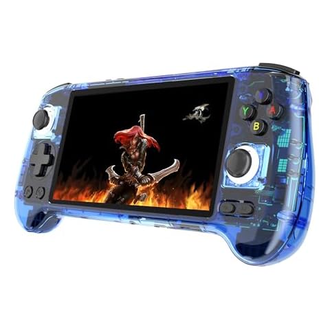 RG556 Retro Handheld Game Console 5.48-inch Touch AMOLED Screen Unisoc T820 Android 13 OS 8GB LPDDR4X Built-in 128G+256G SD Card WiFi Video Games Player(Blue Translucent) Cover