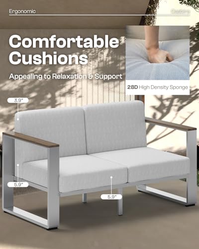 Image of 2 Pieces Outdoor Aluminum Armchair, Modern Patio Patio Furniture with Wide Seat and Thick Cushions, All-Weather Oversized Couch for Deck, Porch