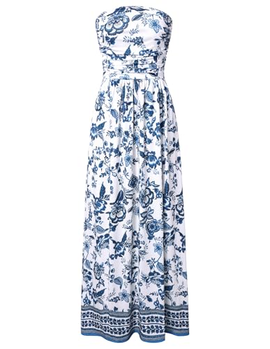 Image of GRACE KARIN Women Strapless Dress Casual Loose Ruched Long Maxi Dress with Pockets