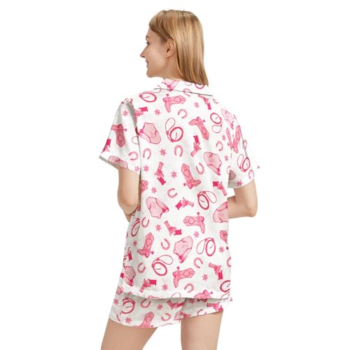 Image of Funny Satin Pajamas Set for Women Button Down Sleepwear Print Pjs Set 2 Piece Short Sleeve Loungewear Gift for Women