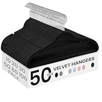 SONGMICS Velvet Hangers 50 Pack, Non-Slip Clothes Hangers, with Shoulder Notches, Pants Bar, 360° Swivel Hook, Space-Saving, for Closet, Ink Black UCRF029B05