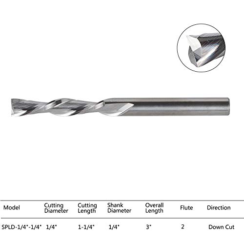 SpeTool Spiral Router Bits with Down Cut 1/4 inch Cutting Diameter, 1/4 inch